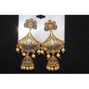 Oxidised Gold Finish Alloy Metal Traditional Pearls Jhumka, Jhumki Earrings