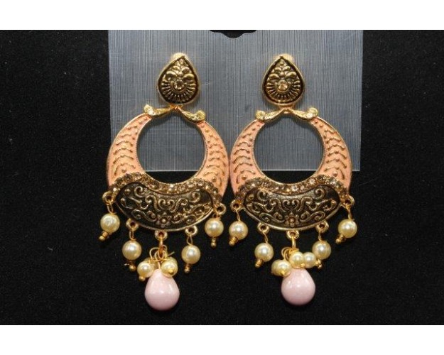 Gold Plated Alloy Metal Fashion Glass Beads Drop Earrings