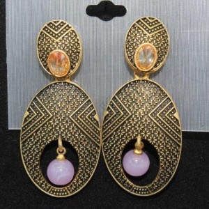 Oxidised Gold Finish Alloy Metal Fashion Glass Beads Drop Earrings