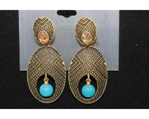 Oxidised Gold Finish Alloy Metal Fashion Glass Beads Drop Earrings