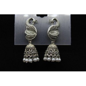 Oxidised Silver Finish Alloy Metal Designer Jhumka, Jhumki Earrings