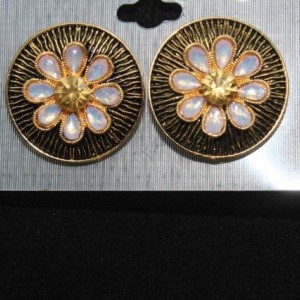 Oxidised Gold Finish Alloy Metal Designer Colour Stone, Stud Earrings