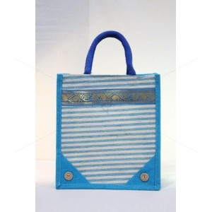 Multipurpose Fancy Jute Bag - Random Colour Zari Design Jute Bag With Zipper (10 X 6 X 11 inches)