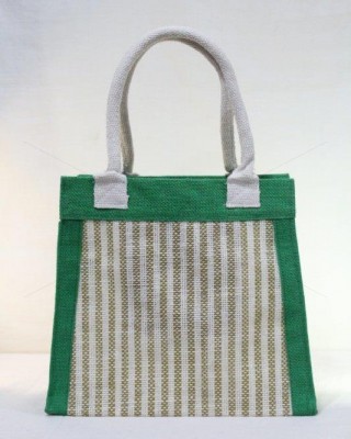 Multipurpose Fancy Jute Bag - Random Colour Thread Design Ladies Hand Bag With Zipper (12.5 X 4 X 11.5 inches)