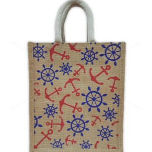 Multi Utility Lunch Bag - Random Colour Anchor and Wheel Print with Zipper (10 X 6 X 12 inches)