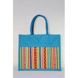 Multipurpose Fancy Jute Bag - Random Colour Canvas Print with Zipper (12 X 6 X 10 inches)