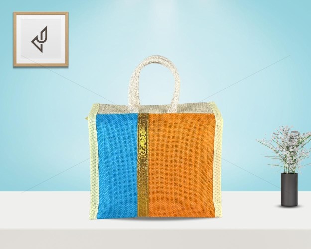 Small Gift Bags / Tambulam Bags for Auspicious Occasions / Navarathri - Multi Colour Zari Design with Adjustable Velcro (9.5 X 5 X 11 inches)