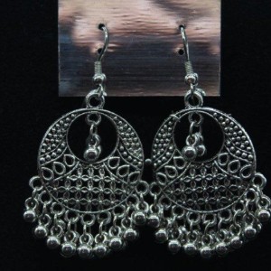 Oxidized Silver Finish Alloy Metal, Traditional Classic Design Work With Silver Beads, Drop Earrings