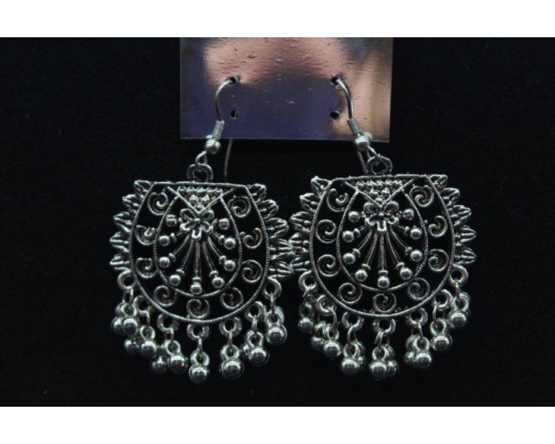 Oxidized Silver Finish Alloy Metal, Fashion Charming Design Work With Silver Beads, Drop Earrings