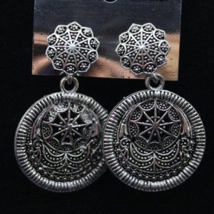 Oxidized Silver Finish Alloy Metal, Traditional Divine Chandbali Drop Earrings