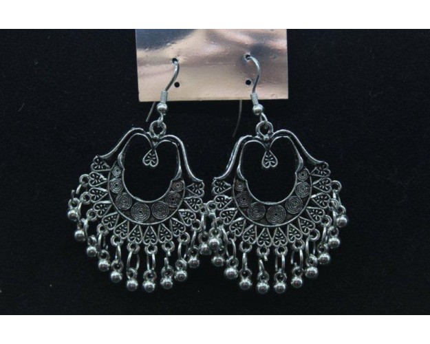 Oxidized Silver Finish Alloy Metal,Traditional Ghungroo Chandbali With Silver Beads,Drop Earrings