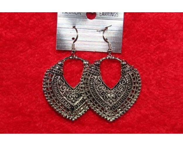 Oxidized Silver Finish Alloy Metal, Designer Long Dangles With Ethnic Design,Drop Earrings