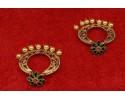 Gold Plated Alloy Metal,Splendid Flower Design With Green stones And Chandbali With Silver Beads,Drop Earrings