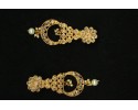 Oxidised Gold Finish Alloy Metal,Traditional Design Stone Work And Chandbali With Silver Beads,Drop Earrings