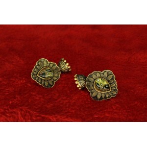Oxidised Gold Finish Alloy Metal,Fashion Design With 3D Print With Jhumka,Jhumki Earing