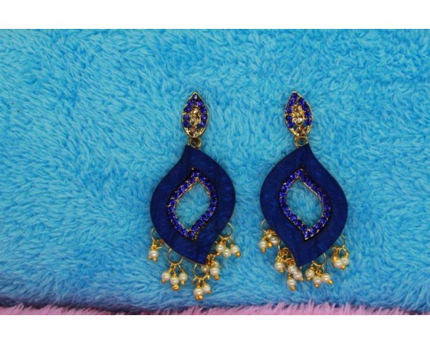Non Plated,Multicolor Fibre Earrings With Coloured Stones And Beads Multi Colour,.Drop Earing 