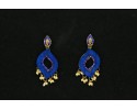 Non Plated,Multicolor Fibre Earrings With Coloured Stones And Beads Multi Colour,.Drop Earing 