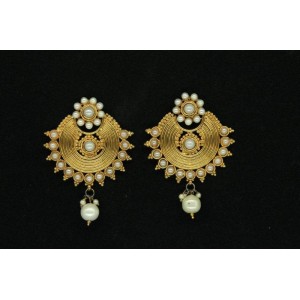 Gold Plated Alloy Metal,Fashion Design With White And Coloured Stones With Beads,Drop Earrings
