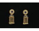 Gold Plated Alloy Metal,Traditional Design Jhumki With Blue Stone And Pearls ,Jhumka Earing