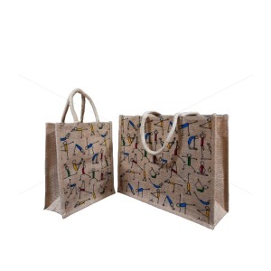 Yoga Print Jute Bag Combo - Shopping Bag & Lunch Bag (Set of 2) - CB004