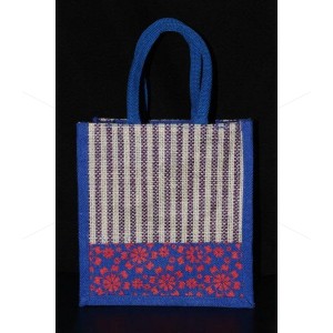 Multipurpose Fancy Jute Bag - Random Colour Thread Border And Random Design Bag with Zipper (10 X 6 X 9.5 inches)