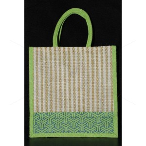 Multipurpose Fancy Jute Bag - Random Colour Thread Border And Random Design Bag with Zipper (12 X 6 X 12 inches)
