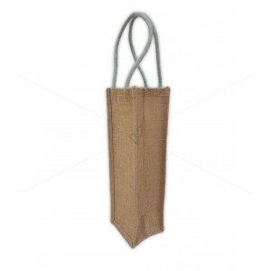 Wine / Water Bottle Bag - Plain Jute Bag With Random Color Handle (4.5 X 4 X 13.5 inches)