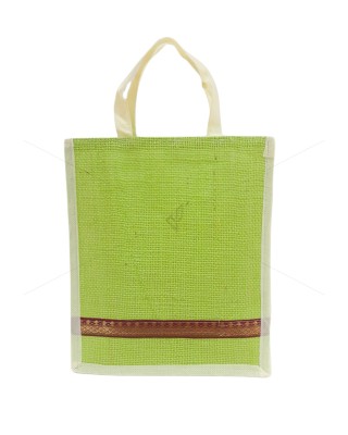 Small Gift Bags / Tambulam Bags for Auspicious Occasions / Navarathri - Random Colour And Border Zari With Velcro And Plain Colour Handle (9.5 X 3 X 11.5 inches)
