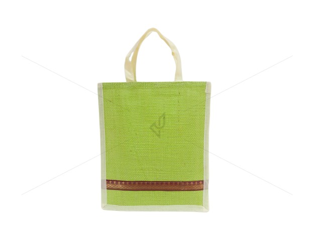 Small Gift Bags / Tambulam Bags for Auspicious Occasions / Navarathri - Random Colour And Border Zari With Velcro And Plain Colour Handle (10 X 3 X 11 inches)