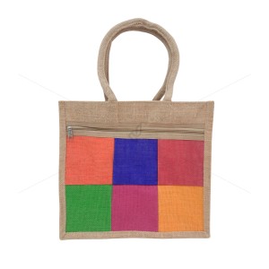 Multi Compartment Fancy Bag - Multi Colour Checked Print with Zipper (14.5 X 5 X 12.5 inches)