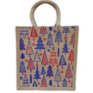Multi Utility Lunch Bag - Random Colour Christmas Trees Print With Zipper (11 X 5.5 X 10 inches)
