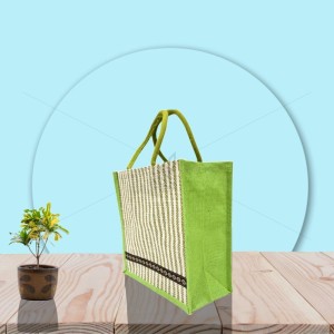 Multipurpose Fancy Jute Bag - Random Colour Thread Border Bag with Zipper (12 X 6 X 12 inches)