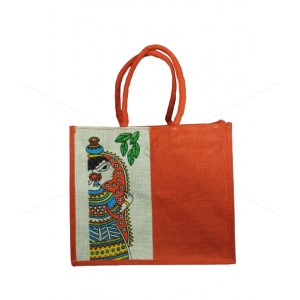 Shopping Bag - Random Colour Radha Print Canvas Jute Bag with Zipper (15.5 X 5 X 13 inches)
