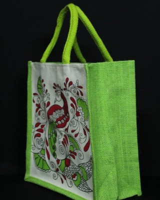 Gift Bags for Wedding and Other Occasions - Random Colour Peacock Print Canvas Jute Bag with Zipper (10.5 X 5 X 11 inches)
