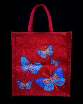 Multi Utility Lunch Bag - Random Colour Butterfly Print with Zipper (11 X 6 X 12 inches)