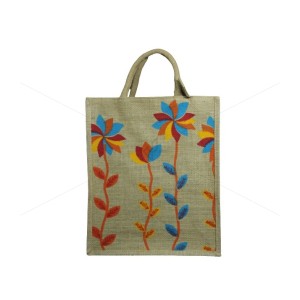 Multi Utility Jute Lunch Bag - Random Colour Flower Print with Zipper (12 X 5 X 14 inches)