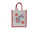 Multi Utility White Jute Lunch Bag - Beautiful Veena Embroidery Work On White Jute Bag with Zipper (11.5 X 5 X 13 inches)