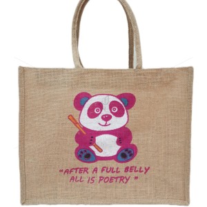 Shopping Bag - Random Colour Panda Print Jute Bag With Inner Pocket And Zipper (14 X 5 X 17 inches)