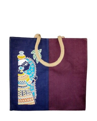 Shopping Bag - Random Colour Radha Print Canvas Jute Bag with Zipper (17 X 6 X 16 inches)