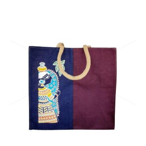 Shopping Bag - Random Colour Radha Print Canvas Jute Bag with Zipper (17 X 6 X 16 inches)