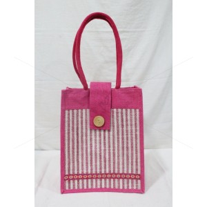 Multipurpose Fancy Hand Bag - Random Colour Thread Border Ladies Hand Bag with Velcro Flip and Inner Pocket (12 X 6 X 14 inches)