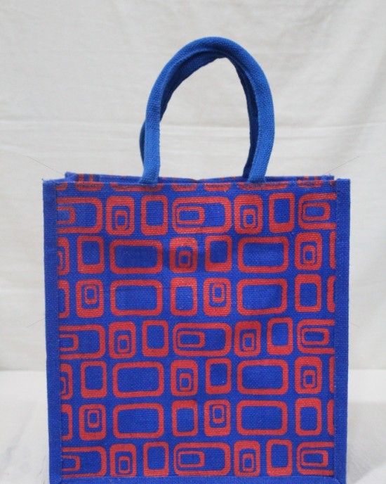 Multipurpose Fancy Jute Bag - Random Colour and Shapes Print with Zipper (12 X 6 X 12 inches)