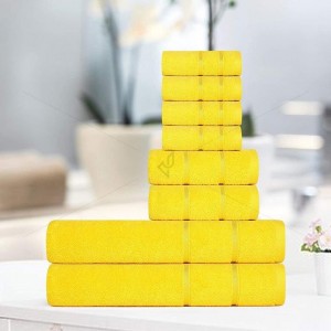 Family Towel 600 GSM, Luxury Zero Twist Naturally Cotton Yarn, Extra Large, Elegantly Plush (8 Piece Family Towel Set, Yellow), Allure [T1007]