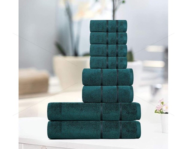 Family Towel 600 GSM, Luxury Zero Twist Naturally Cotton Yarn, Extra Large, Elegantly Plush (8 Piece Family Towel Set, Teal Green), Allure [T1008]