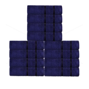 Luxury Zero Twist -100% Naturally Feather Soft Zero Twist Ringspun Cotton Yarn,Extra Large,Elegantly Plush (12 Pcs Face Towel Set, Navy Blue),Allure [T1016]