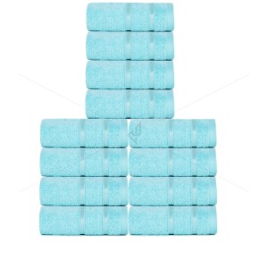 Luxury Zero Twist -100% Naturally Feather Soft Zero Twist Ringspun Cotton Yarn,Extra Large,Elegantly Plush (12 Pcs Face Towel Set, Fresh Aqua),Allure [T1017]