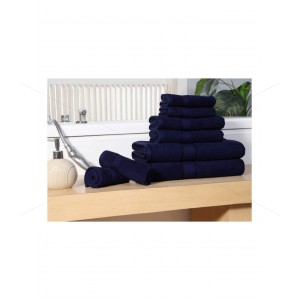 8 Pc Towel 500 GSM, Premium, 100% Natural Ring-Spun Double ply Cotton Yarn, Soft, Extra Absorbent & Durable, Quick-Dry (Premium Pack of 8 Pcs Towel Set, Navy Blue), Elysian [T1051]