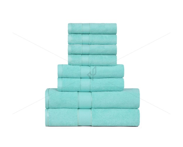 8 Pc Towel 500 GSM, Premium, 100% Natural Ring-Spun Double ply Cotton Yarn, Soft, Extra Absorbent & Durable, Quick-Dry (Premium Pack of 8 Pcs Towel Set, Fresh Aqua), Elysian [T1050]