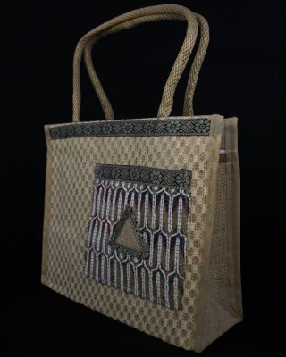 Multi Compartment Shoulder Hand Bag - Random Colour Fancy Jute Ladies Handbag with Zipper (13.5 X 5 X 11 inches)