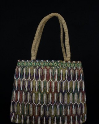 Eco-Friendly Jute Multipurpose Hand Bag with Random Colour And Zipper (13.5 X 4.5 X 11 inches)